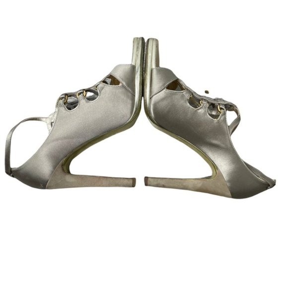 ROBERTO CAVALLI Women's Gold Satin Leather Strappy Lace Up Detail Heels Size37.5 - Picture 6 of 11